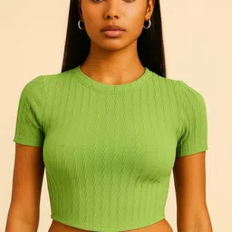 latakshi world Women Self Design Round Neck Polyester Light Green T-Shirt image 1