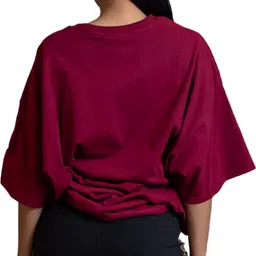 leotude Women Printed Round Neck Cotton Blend Maroon T-Shirt image 2