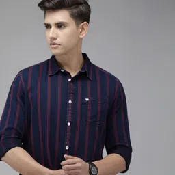 the bear house Men Slim Fit Striped Spread Collar Casual Shirt-picture-25