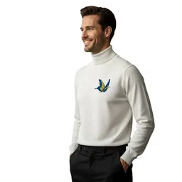 gainell Men Self Design High Neck White Sweater image 3