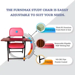 furnimax Leatherette Folding Study Chair With Cushion & Adjustable Writing Pad Cotton Blend Study Arm Chair image 2