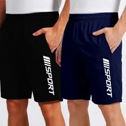 flyzen Pack of 2 Solid Men Black, Blue Regular Shorts-picture-13