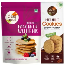 Desi Nutri Buy 2 Multi Millet Pancakes Waffle Mix and Get Cookies Pack 100grams Free - 170grams each pack | Pancake mix| Zero Maida | Eggless image 3