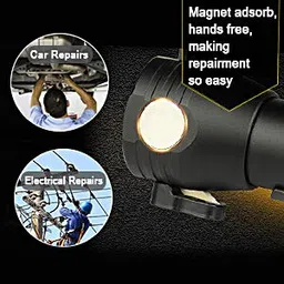 Tusig Aluminium 7 Mode Solar LED Torch Flashlight, Car Emergency Tool with Window Breaker, Magnet, Cutter, Compass for Travel, Camping Hiking Security (Black) image 2