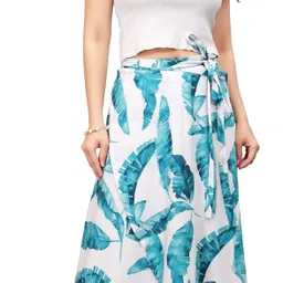 herink fashion Women Printed Wrap Around Blue, White Skirt image 1