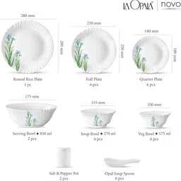 laopala Pack of 35 Opalware Super White and Light, 100% Hygienic break resistance Blue Flower Dinner Set image 3