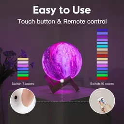 gesto Battery Operated Galaxy Moon Lamp|16 Colors options |Touch and Remote Controlled Night Lamp image 2