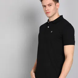 allen solly Men Solid Polo Neck Cotton Blend Black T-Shirt image 3