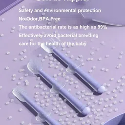 the little lookers Baby Toothbrush 3 in 1 Set for Newborn Baby/Infants/ Kids(0 -18 Months)-Green Soft Toothbrush image 2