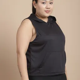 rigo Women Solid Hooded Neck Polyester Black T-Shirt image 5