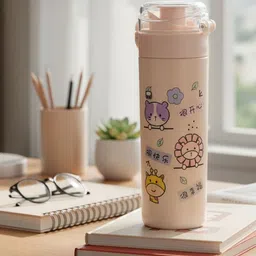 arunya gifts Blue Cat Cartoon Printed Glass Water Bottle 400 ml Water Bottle image 1