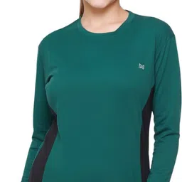 white moon Women Striped Round Neck Polyester Dark Green T-Shirt-picture-13