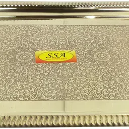 shivshakti arts Handmade Pure Embossed Designed Brass Tray Rectangular Designed Dinnerware Serveware Tray image 1
