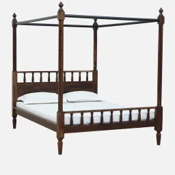 woodsworth from pepperfry Drusilla Sheesham Wood Queen Size Poster Bed in Provincial Teak Finish image 5