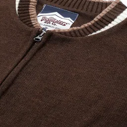 roadster Men Solid Round Neck Brown Sweater image 2
