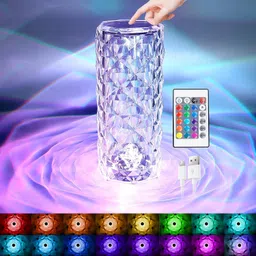 alfonsiyaz Rose Diamond Crystal USB Rechargeable Color Changing Acrylic 3D Night Table Lamp Night Lamp image 1