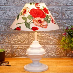 Red & White Shade Table Lamp With Metal Base By Foziq image 1