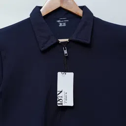 n and j Men Solid Polo Neck Polyester Navy Blue T-Shirt image 4