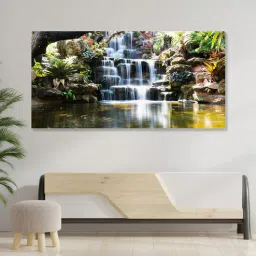 nestroots Canvas Framed Tropical Oasis Waterfall Escape Wall Painting(24X48 Inch)-picture-23