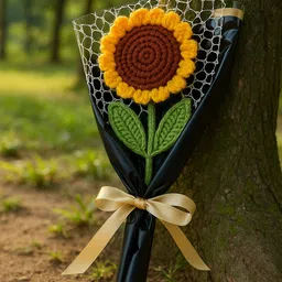 clapjoy Handmade Crochet Sunflower – Yellow Wool Flower with Black Gift Wrap Yellow Sunflower Artificial Flower image 1