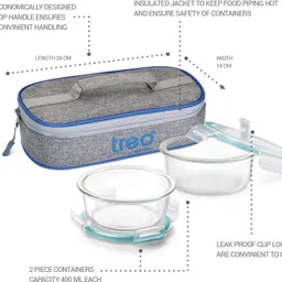 milton All Fresh Round Glass Tiffin Containers With Jacket, 400 ml Each 2 Containers Lunch Box image 3