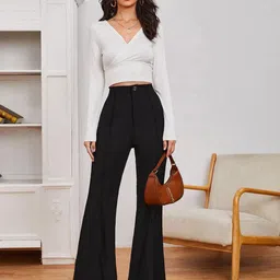 kotty Women Flared Black Viscose Rayon Trousers image 5