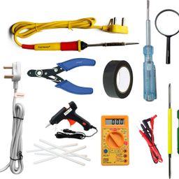 fadman 1Pc Desolder Pump|1Pc Magnifying Glass|1Pc Screw Driver 2IN1|1Pc Tester|1Pc Multimeter|1Pc Cutter|1Pc 20w Glue Gun|Sticks(5)|1Pc Tape|2Pcs Soldering Iron 25 W Simple-picture-11