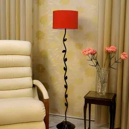 tu casa Patrice Red Fabric Shade Club Floor Lamp With Metal Base image 2