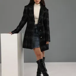 honnete 100 % Polyester Checkered Coat For Women image 1