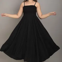 Women Fit and Flare Black Midi/Calf Length Dress-image-1