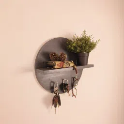 symplify Lotus Wooden Wall Shelf Organiser With Key Holders image 4