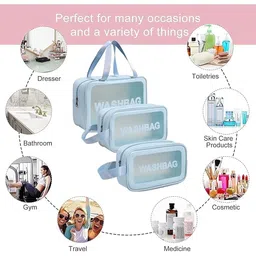 RNTR® Cosmetic Pouch, Make up Bag for Home & Travel, Toiletry Bag for Cosmetics, Brushes, Accessories Set of 3 - Wash Bag - Light Pink and Black (Light Blue A) image 5
