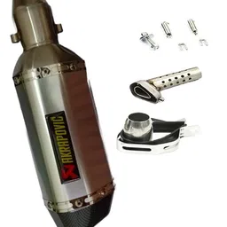 RA ACCESSORIES Akrapovic Silencer Universal Quad Cut, Carbon Stainless Steel Exhaust Silencer 36-51 mm Muffler Pipe for All Bikes/Motorcycle (Silver Plain) image 1