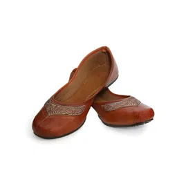 yash & co. Women's & Girl's Brown Pure Leather Stylish Ethnic Shoes | Rajasthani Jutti, Mojari, (Size image 1