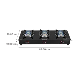 Fabiano FAB-3BRN Toughened Glass Top 3 Burner Automatic Gas Stove (Pan Support Attachment, Black) image 2