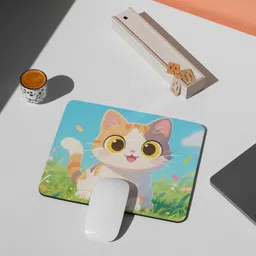 makekart Cute Cartoon Calico Kitten Mouse Pad Non Slip Base Mousepad image 4