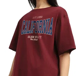 juneberry Oversized Women Printed, Typography Round Neck Pure Cotton Maroon T-Shirt-picture-10