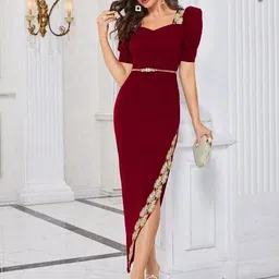 gg style Women Bodycon Maroon Maxi/Full Length Dress-picture-25