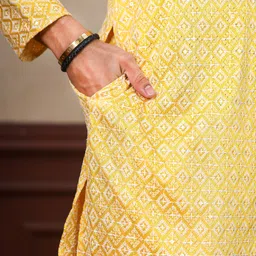 koshin Men Embroidered Khadi Silk Straight Kurta image 5