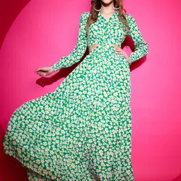 honky tonky Women Fit and Flare Green, White, Yellow Maxi/Full Length Dress-picture-27