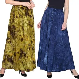 tnq Pack of 2 Women Flared Green Viscose Rayon Trousers-picture-25