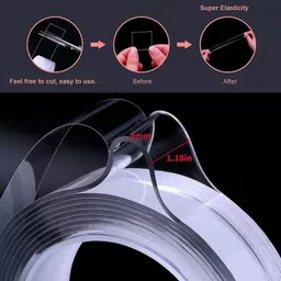 my machine Double Sided Removable Traceless Adhesive Washable Sticky Grip Tape (3 Meter) Double Sided Washable Grip Multipurpose Removable Traceless Transparent Tape Tapestry image 3