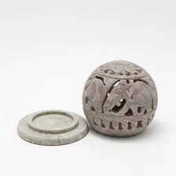 shree siddha Handcrafted Marble Jaali Ball Tealight Holder Grey Marble Table Lantern image 4