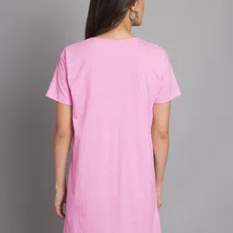 ad fashion Women Printed Round Neck Cotton Blend Pink T-Shirt image 2