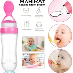 mahirat Baby Squeezy Food Grade Silicone Feeder Bottle with Spoon Feeder For Baby 90ml Feeder image 4