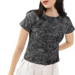 skrats Women Solid Round Neck Pure Cotton Black T-Shirt-picture-13