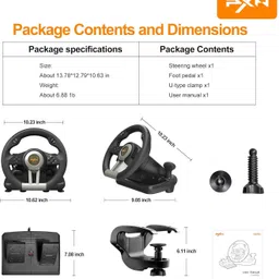 Playtastic PXN V3 Pro 180 Degree Universal Game Steering Wheel with Pedals Motion Controller image 5