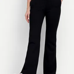 broadstar Women Flared Black Lycra Blend Trousers-picture-13