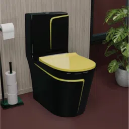 solano Black Commode WIth Yellow FInishing Line & Round Flush Button (Yellow Seatcover) Western Commode-picture-48
