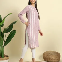 hermiston Women Embroidered Wool Straight Kurta image 4